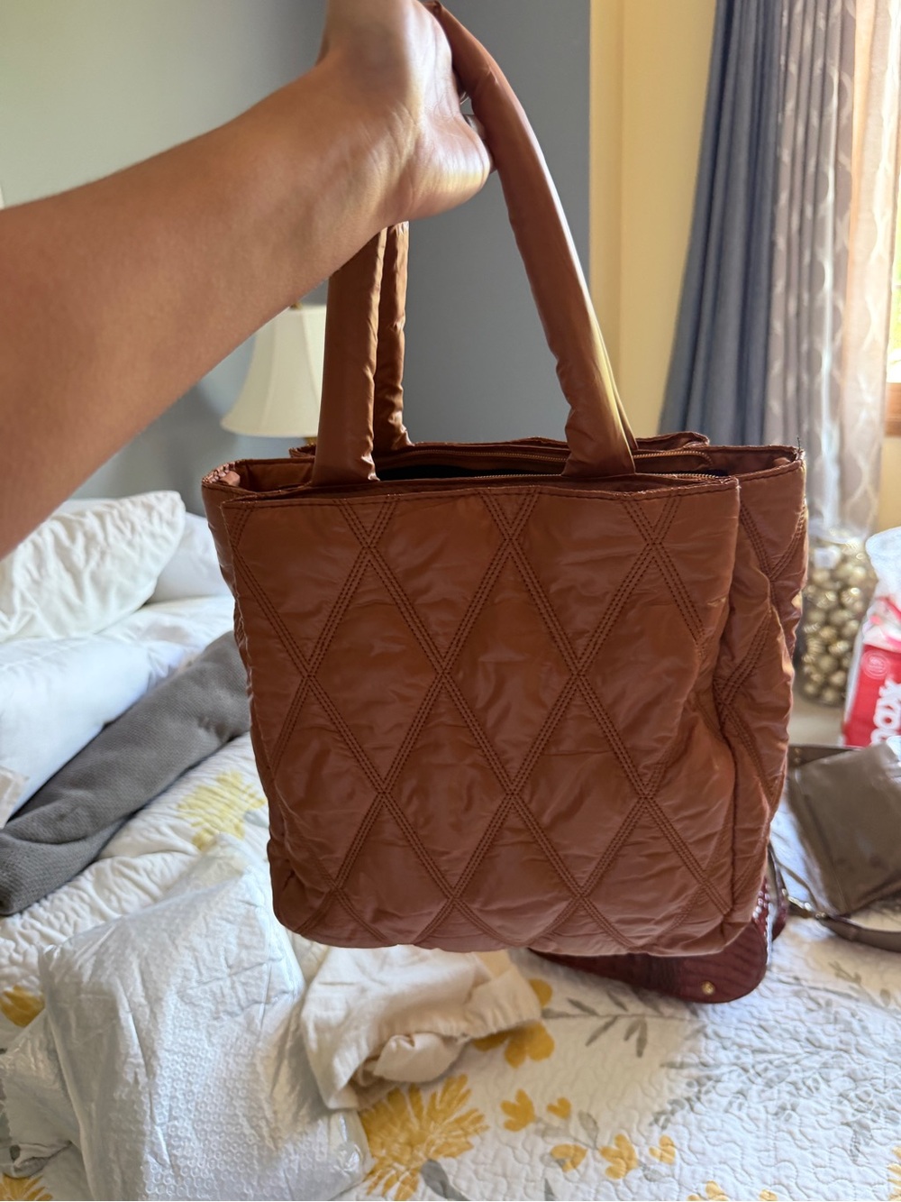 Quilted Brown Tote Bag - Women's Everyday Handbag